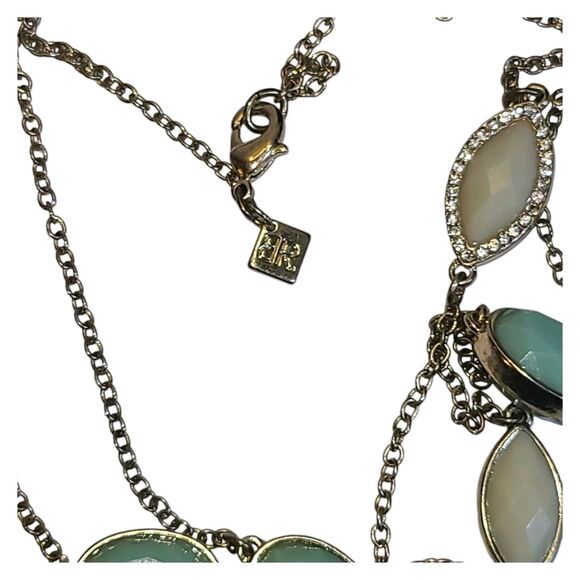 Banana Republic Gold Tone Mint Green & Beige Acrylic Station Necklace 32" - Picture 6 of 7